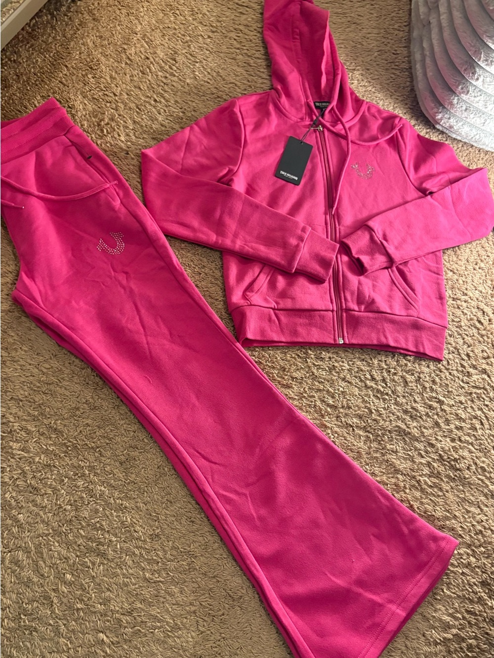 True Religion Hot Pink Hooded Zip Jacket with Flare Pants